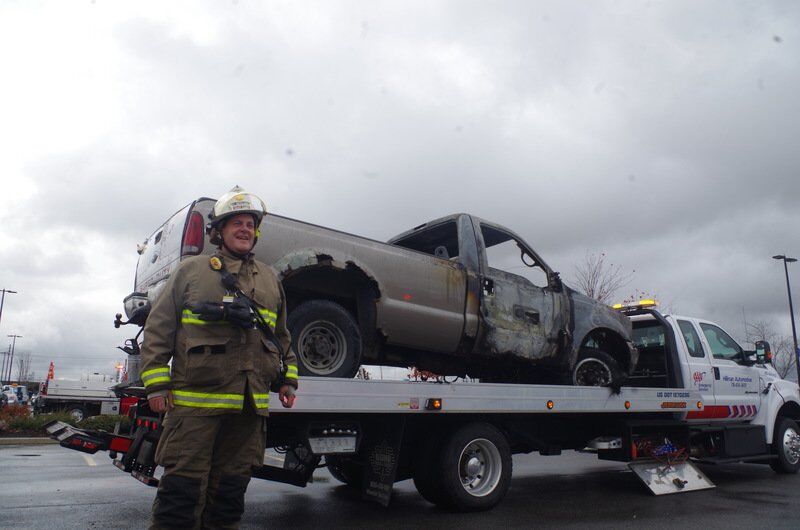 Truck catches fire in Walmart parking lot